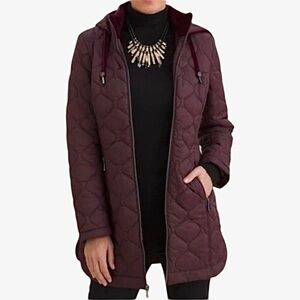 Chico's Quilted Anorak Puffer Jacket in Burgundy Size Small